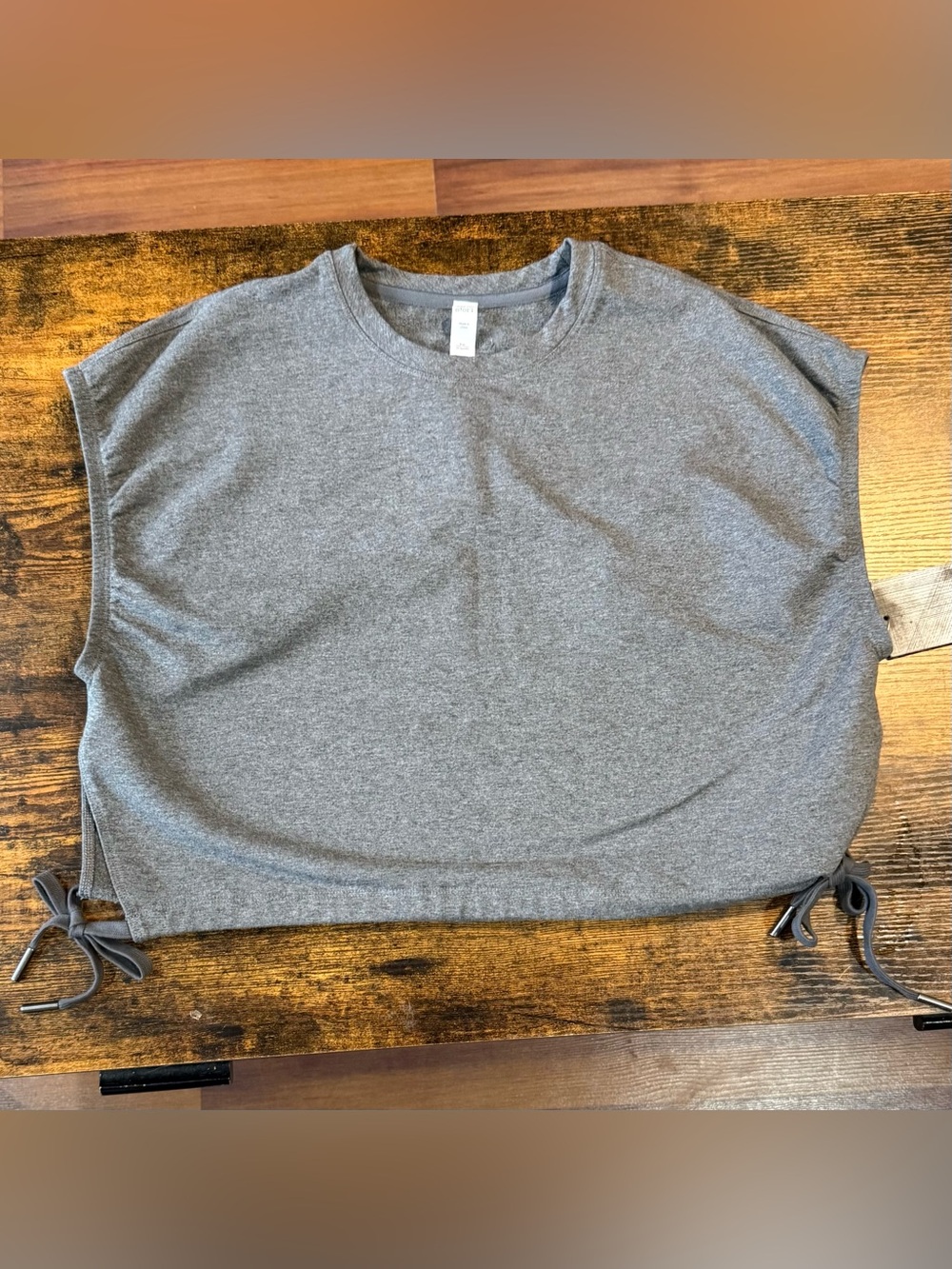 Stori Aspire Sweat Tee Size 4 Heather Slate Gray Side Tie Cropped Top NWT